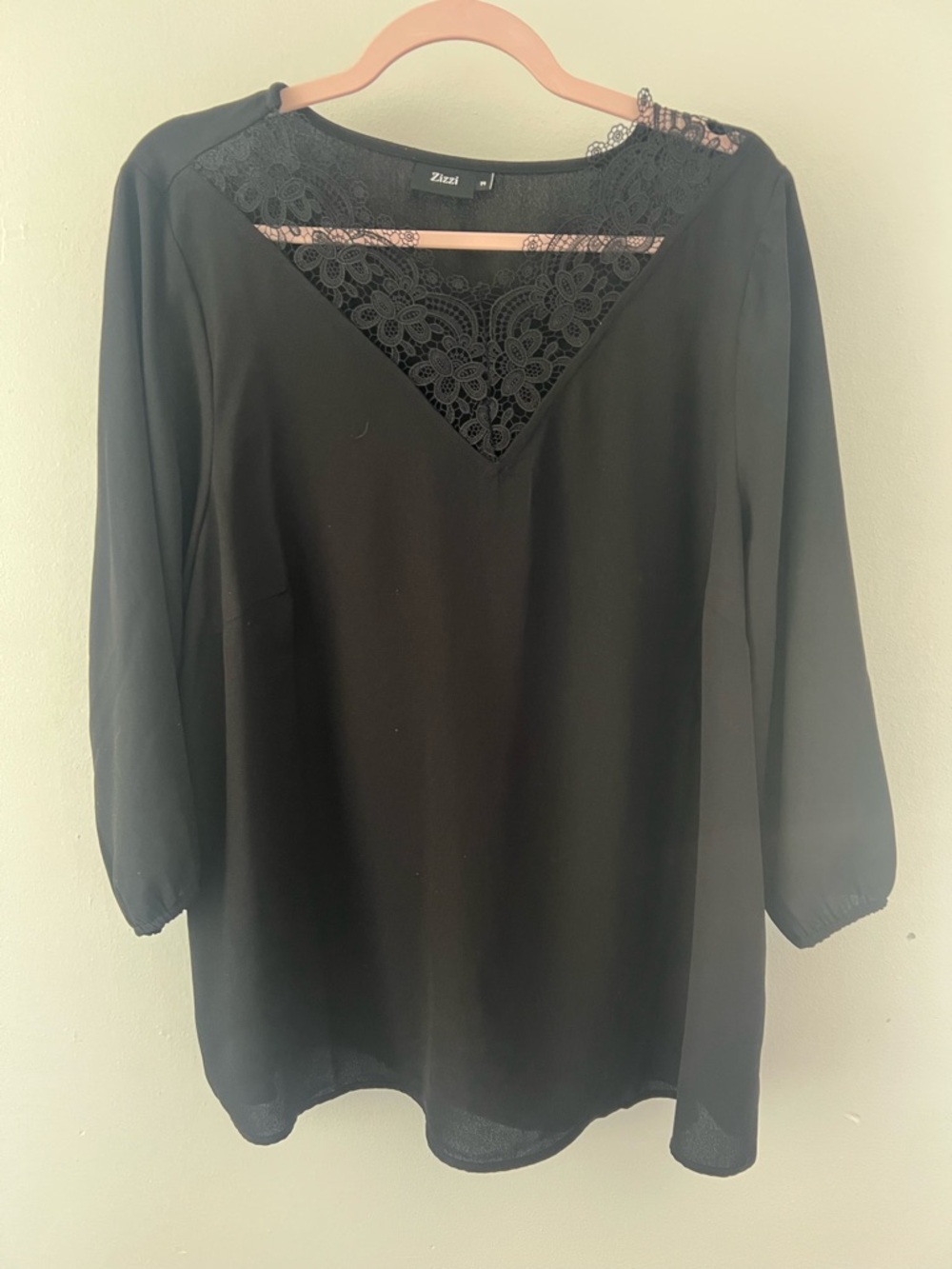 Zizzi Black Lace Inset Long Sleeve Top